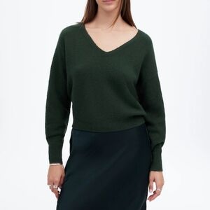 Madewell V-Neck Dark Green Sweater Wool Blend XL